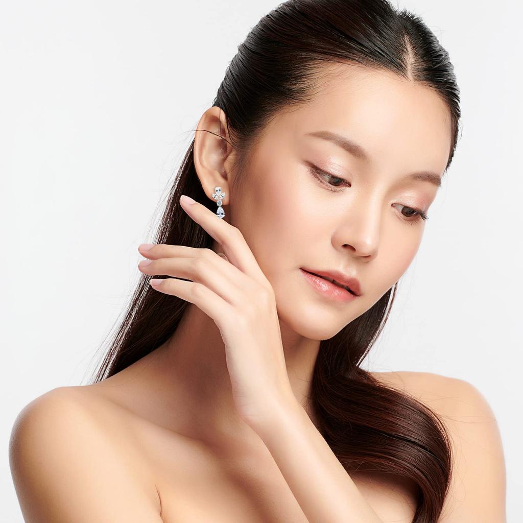 Винтажный стиль ар-деко прозрачный кубический цирконий AAA CZ заявление висячие формальные листья каплевидной формы люстра клипсы серьги свадебный выпускной конкурс серебряный