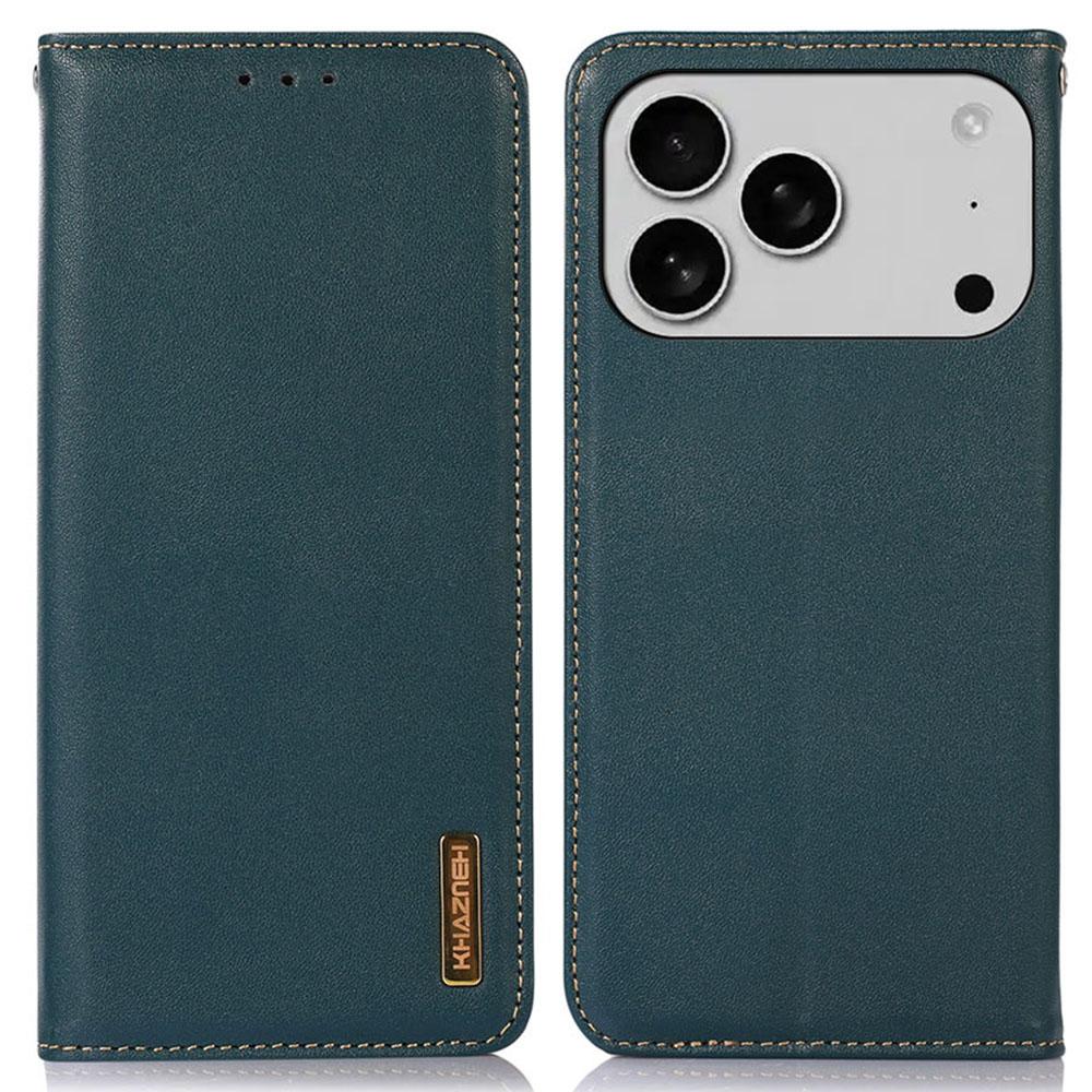 KHAZNEH For iPhone 17 Pro Case Wallet Genuine Cow Leather Phone Cover Nappa Texture