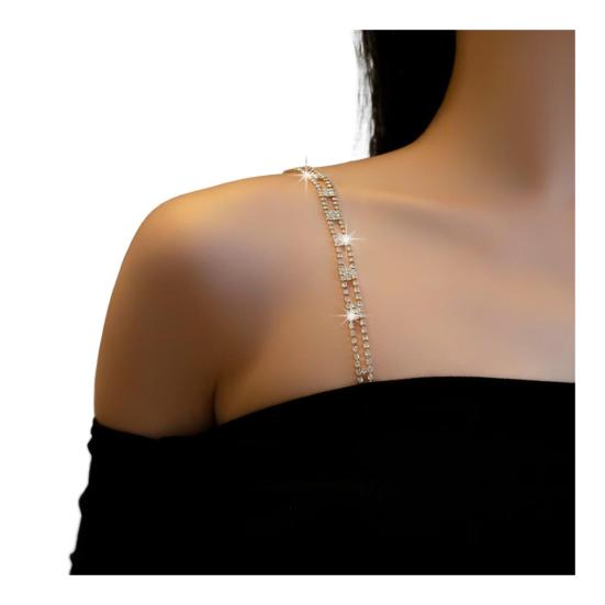 1 Pc Rhinestone Shoulder Strap Silver Rhinestone Bra Shoulder Chain Jewelry Adjustable Underwear Strap for Festival Rave Bridal Wedding Dress