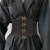 Faux Leather Dress Corset Belt Wide-Brimmed Design Elastic Waistband Retro Style Women Adjustable Corset Waist Cincher