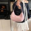 Large Capacity Pu Leather Shoulder Bag Solid Color Women's Hobo Bag Casual Moon Underarm Bag  Women