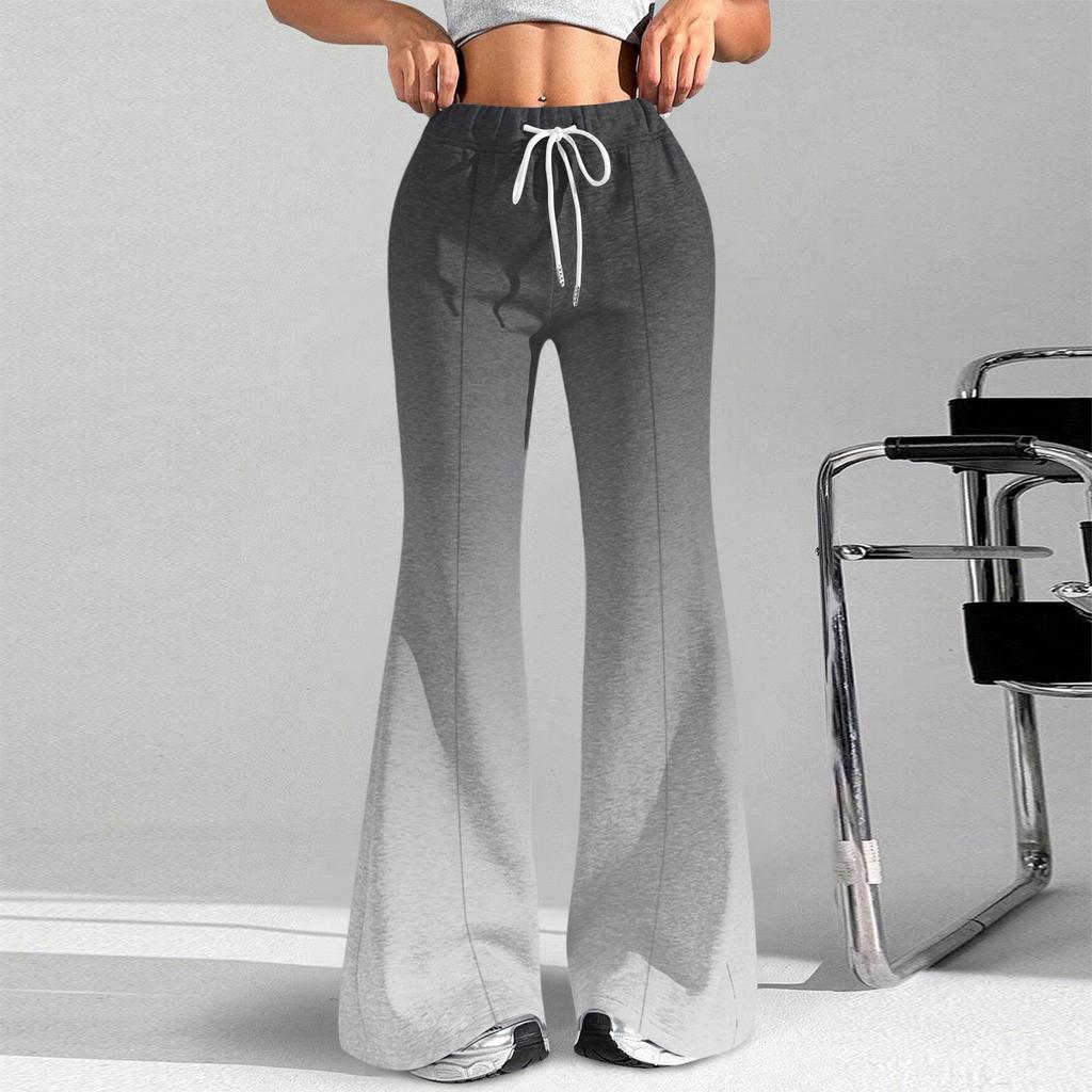 Женские модные свободные спортивные брюки с градиентным принтом и кулиской на талии, повседневные брюки клеш