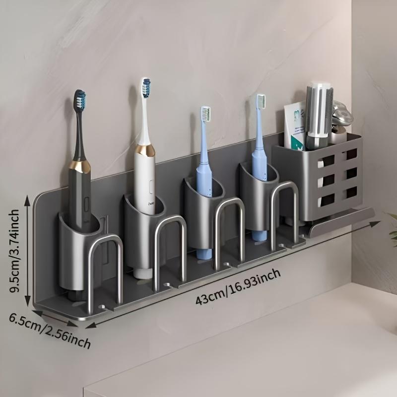 Wall Mounted No Drill Toothbrush Holder Storage Slots Saving Bathroom Organizer Electric Toothbrushes Razors Modern Accessory
