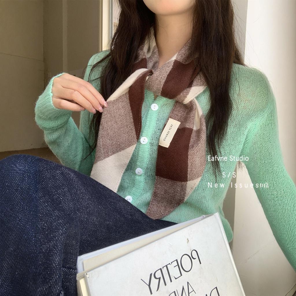 Autumn and Winter Warm Plaid Scarf for Women Korean Version Versatile Literary Retro Knitted Silk Scarf Neck Protector