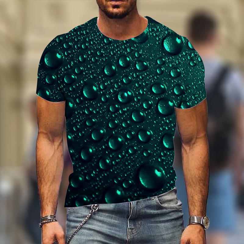 Летний топ с круглым вырезом и 3D-принтом в виде капель воды, модные повседневные футболки с короткими рукавами для мужчин