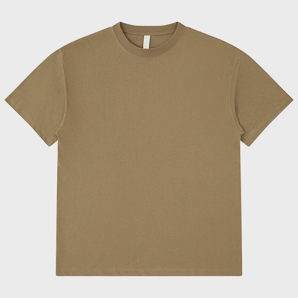 Мужская футболка High Street Trendy из японского плотного хлопка, 275 г, короткие рукава, свободный крой, небольшой воротник, однотонный цвет.