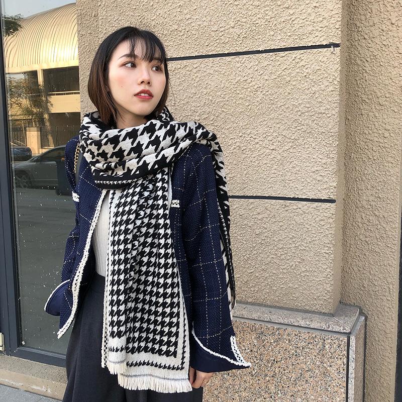 Qiandongge Winter Thickened Imitation Cashmere Fringed Scarf Warm Dual-purpose Long Shawl Knitted Fashion Scarf