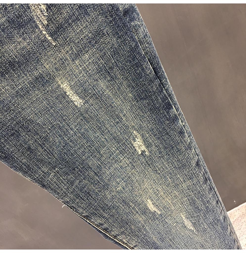 Мужские облегающие джинсы 2024 года с потертостями — модный корейский стиль, универсальная модель, длина 9 дюймов