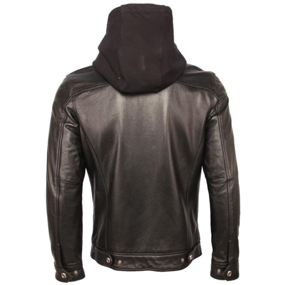 Chinese Size Men Genuine Leather Jacket Quilted Hood Removable 100% Cowhide Coat Genuine Leather Jackets Man Winter Coat Warm Clothing