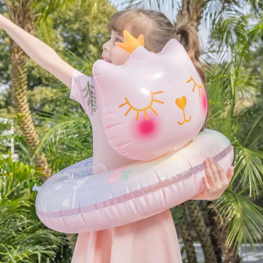 Children's Inflatable Toys Swimming Ring Crown Cat Summer Pool Party Inflatable Floating Circle with Handle Water Toys for Kids
