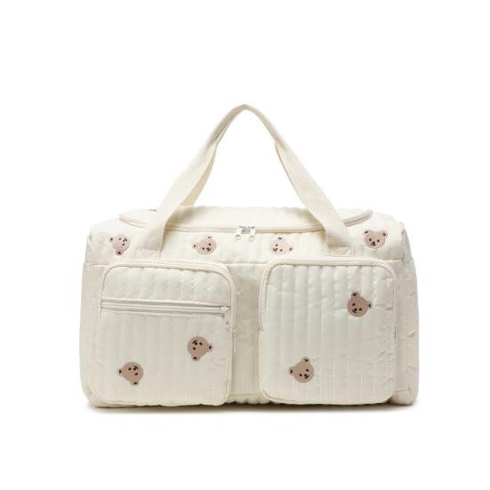 Сумка для подгузников Стеганая Легкая Большая Вместимость Узор с Медвежонком Мамина Сумка с Мягкими Плечевыми Ремнями Верхняя Ручка Просторный Органайзер