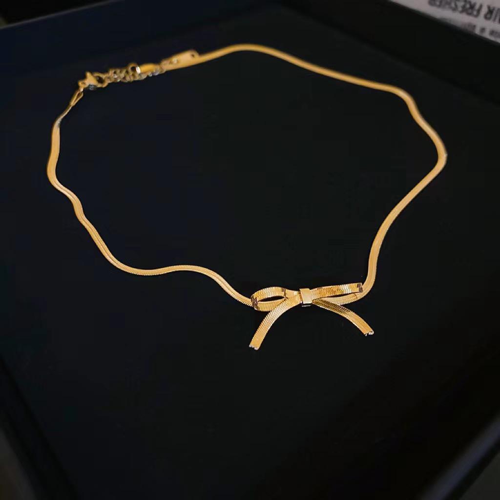 Золотое колье-боб из слитков - Нержавеющая сталь, Нишевый дизайн, Простая цепочка для ключиц, Универсальная модная бижутерия