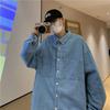 Мужская джинсовая рубашка с длинным рукавом однотонная осенняя в корейском стиле трендовая простая рубашка в гонконгском стиле свободная и красивая куртка Инс