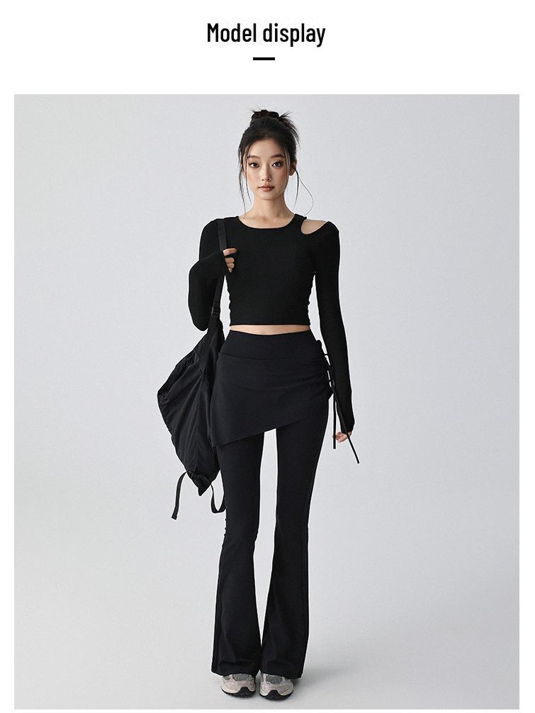 Женские расклешенные штаны для йоги с высокой талией и завязками по бокам