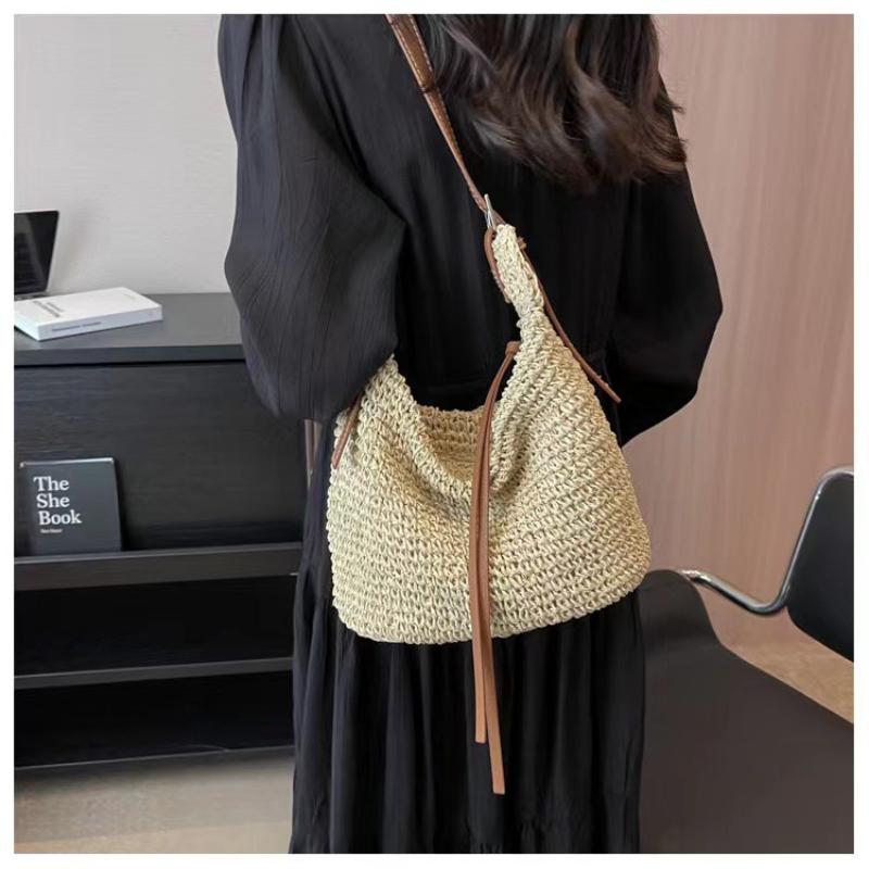 Large Capacity Straw Bag Summer Bucket Hand-woven Tote Luxury Design Women's Handbag Bohemian Style Shoulder Crossbody Bags