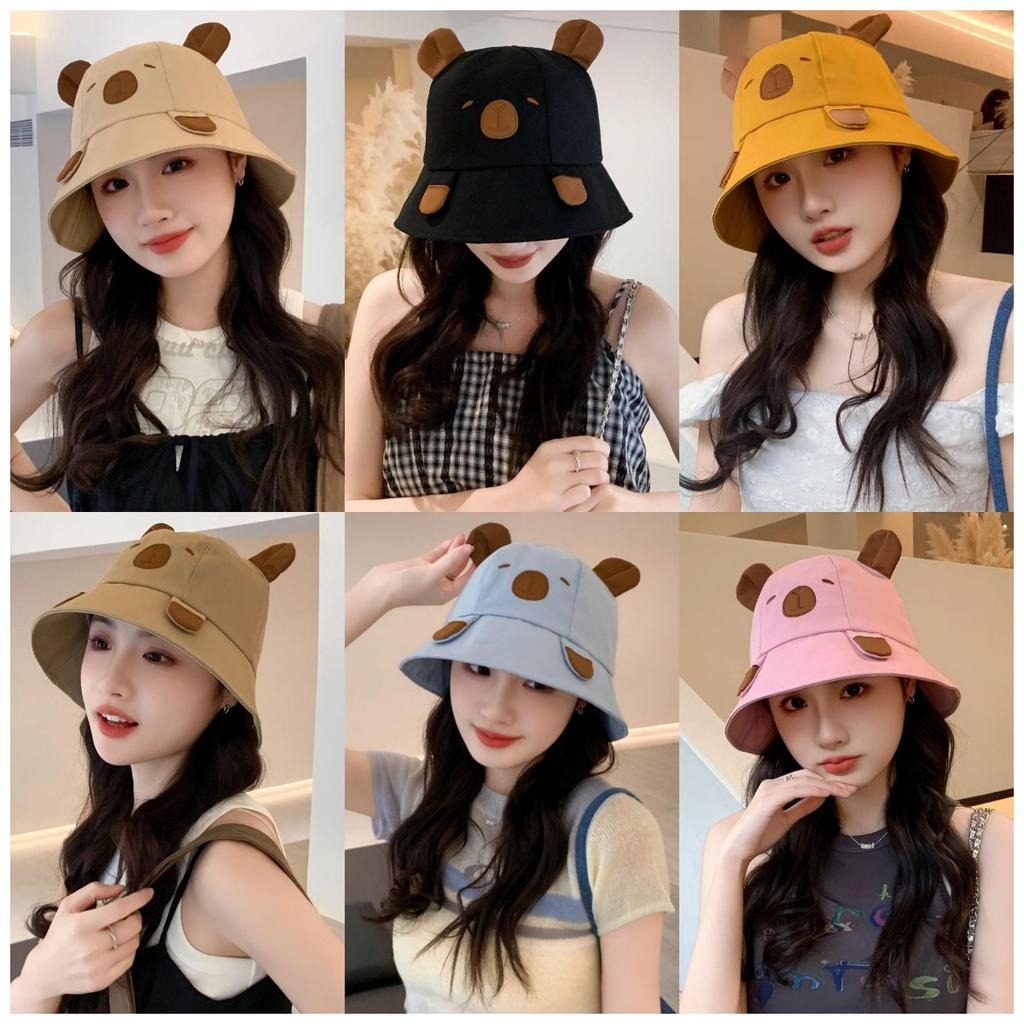 Spring Summer Bucket Hat For Women Men Cute Dog Ear Bear Nose Cartoon Fisherman Hat Outdoor Sun Hat Mountain Travel Beach Cap