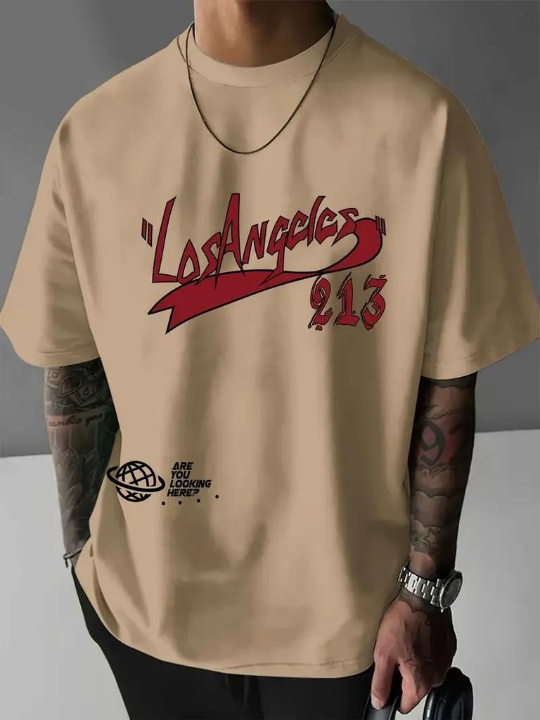 Los Angeles Print Casual T-Shirt Short Sleeve Sports Women's T-shirt Unisex Casual Daily Wear Summer Men's Racing T-shirt