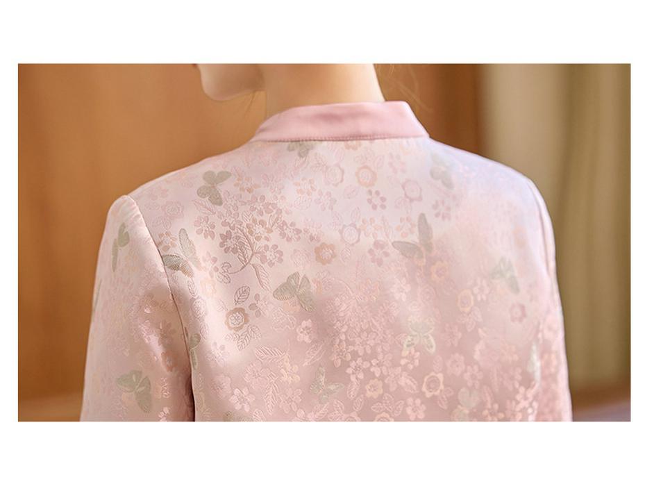 2025 Spring New Chinese Style Jacquard Frog Button Stand Collar Two-Piece Skirt Set