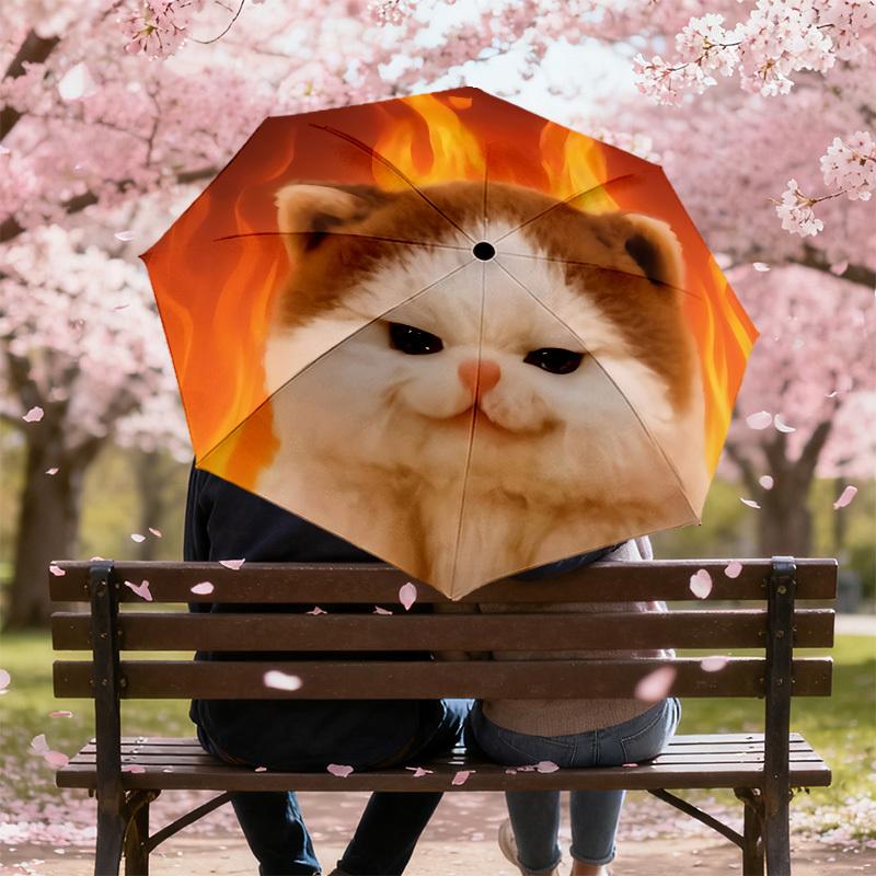 Пламенное кошачье веселье: Настраиваемый зонт с принтом кошек - Автоматическое открытие/закрытие, Незаменимая вещь для путешествий на свежем воздухе, Легкий и прочный 033