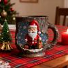 Yousheng Festive Christmas Mug 3D Tree Bark Texture Themed Santa Reindeer Coffee Cup Resin Holiday Decor Novelty Gifts