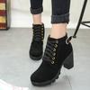 Women's Plus Size Round Toe PU Snow Boots Casual Short Tube Thick High Soled Martin Boot Belt Buckles Knight Shoes 35-42