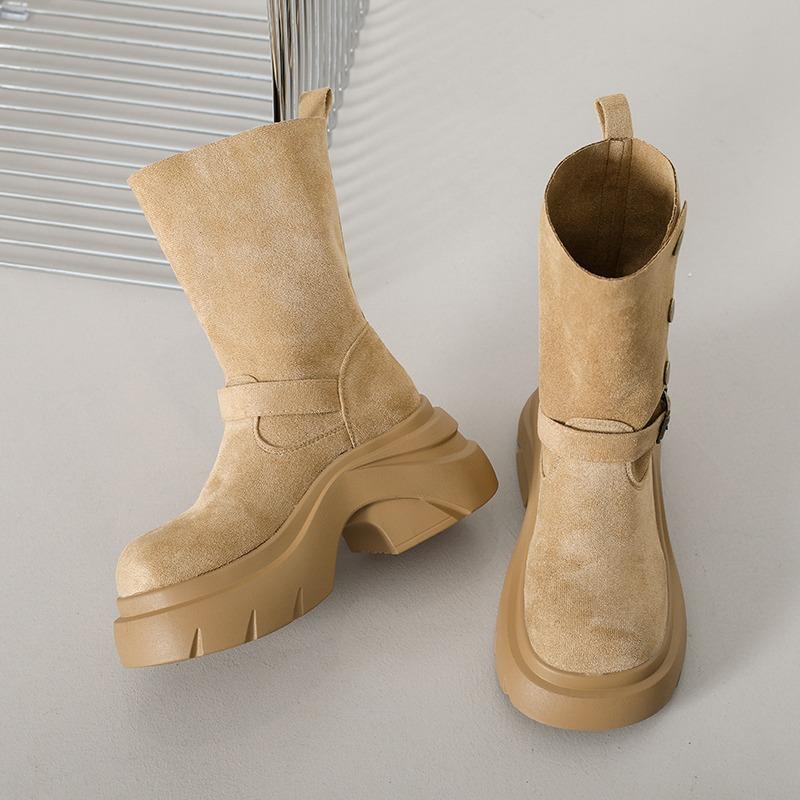 Fashion High Heels Women Platform Mid Calf Boots Designer Suede Fashion Shoes 2025 Winter New Trends Dress Pumps Party Zapatillas Mujer