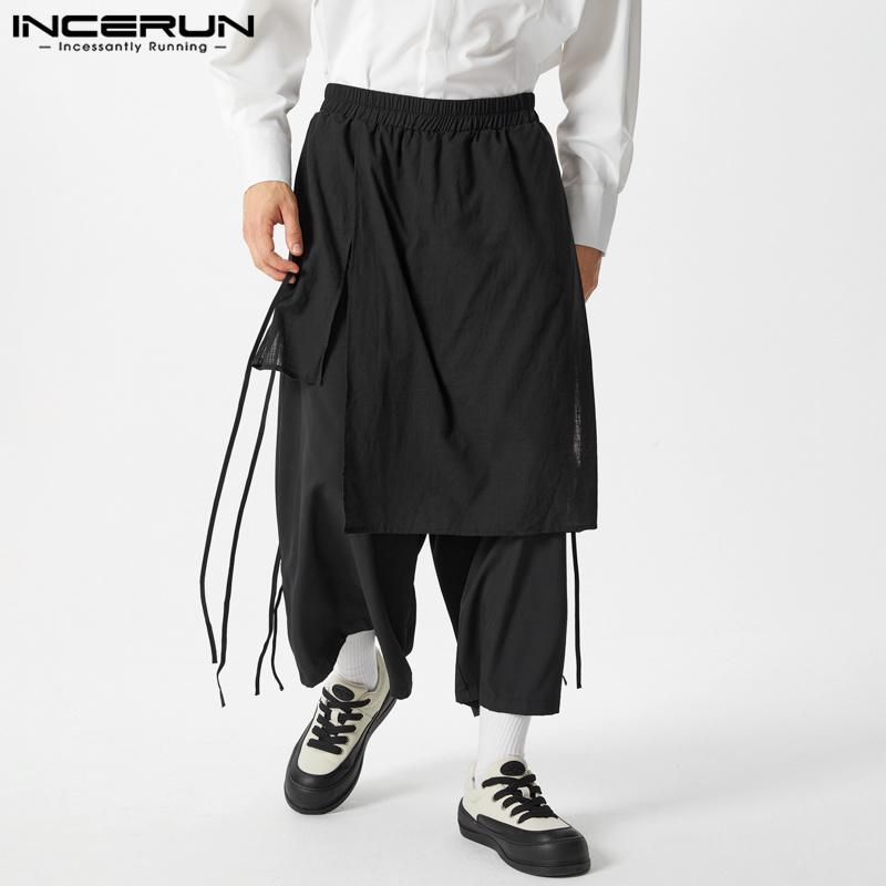 INCERUN Мужские нестандартные повседневные брюки с эластичной талией, свободные слои, широкие брюки
