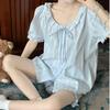 Pajamas Female Blue Plaid Small Fresh Doll Collar Homewear Senior Sense Short Sleeve Shorts Set Women's Loungewear Sleepwear