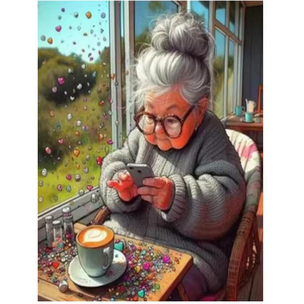 5D Diy Diamond Painting Cartoon Casual Grandma Full Square Round Rhinestone Mosaic Embroidery Wedding Decoration