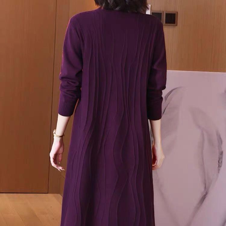 Ретро Художественное Вязаное Платье Женское Внутреннее Платье-Свитер Длинный Трикотаж Осень и Зима Длинный Пуловер Повседневный Пуловер