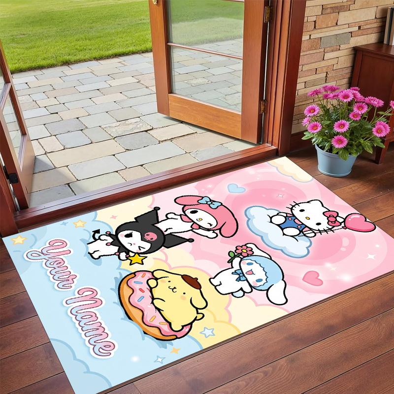 Crystal Velvet Rug Custom Name Text, Soft Non Slip Floor Mat Home DecorHello Kitty