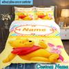 3PCS Custom Name Little Yellow Bear and Friends Bedding Set Duvet Cover Closure Includes 1 Duvet Cover & 2 Pillowcases for All Seasons Bedroom Decor