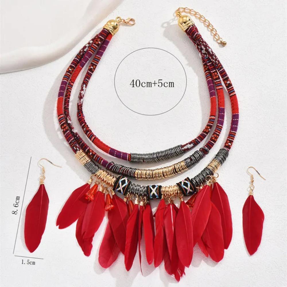 Metal Ethnic Necklace Multilayer Jewelry Sets Exquisite Necklace Earrings Set Women