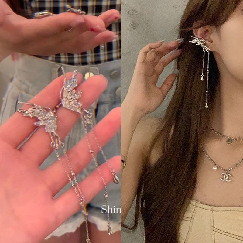 Peach Tea Fairy Butterfly Tassel Ear Cuff—No Piercing, High-End Summer Earring for Women