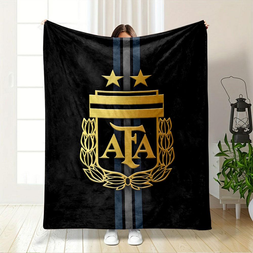 Gold emblem with "AFA," two stars, laurel wreath, and vertical stripes. for all seasons blanket lunch break throw gift