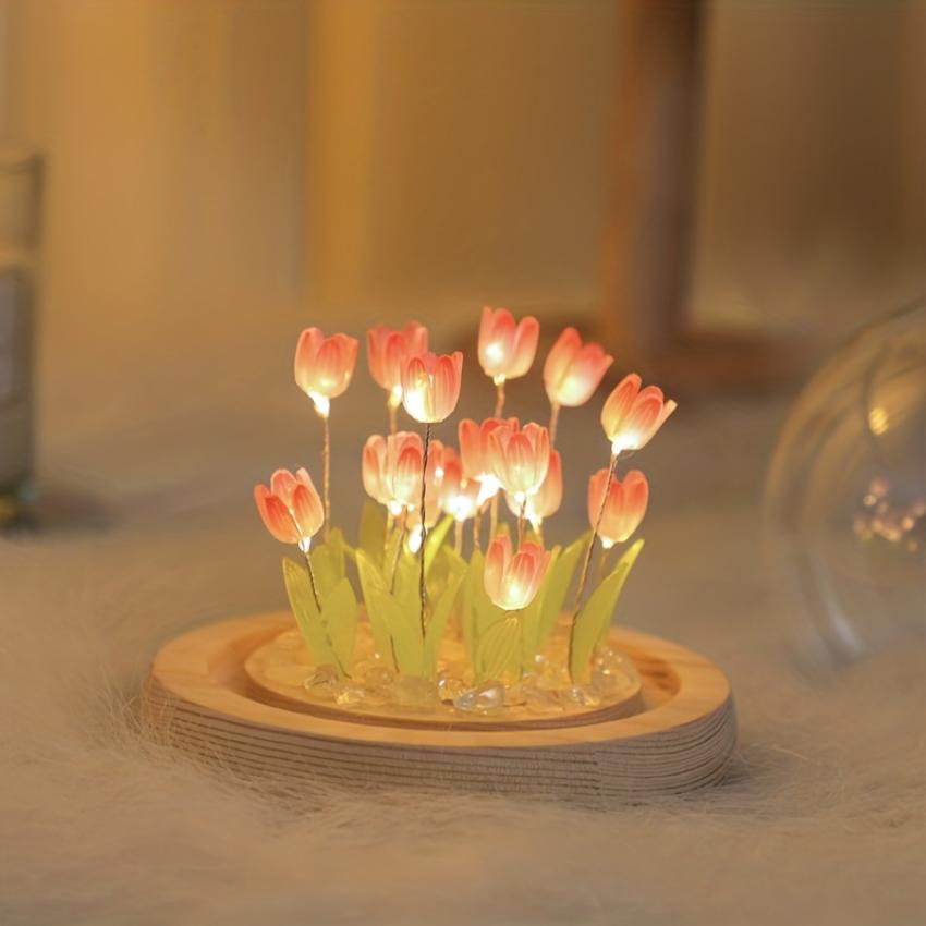 Elegant LED Tulip Decor In Glass Dome - Art Deco Night Light, Ideal for Christmas & Valentine's Day Gift