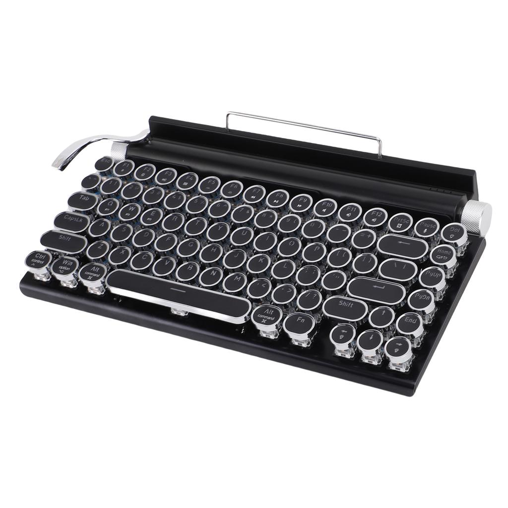Retro Typewriter Keyboard BT Punk Round Keycap Metal Frame Wireless Mechanical Keyboard for Tablet Computer Phone Black