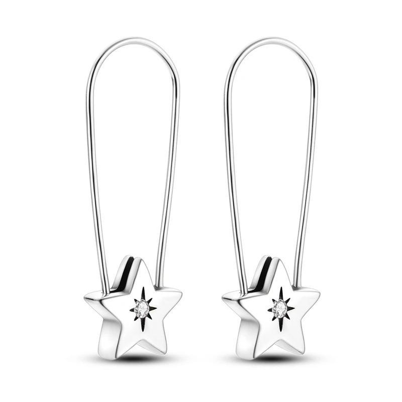New 925 Sterling Silver Star Moon Earrings for Women Sparkling Zircon Ear Studs Luxury Romantic Fine Jewelry Gift for Girl