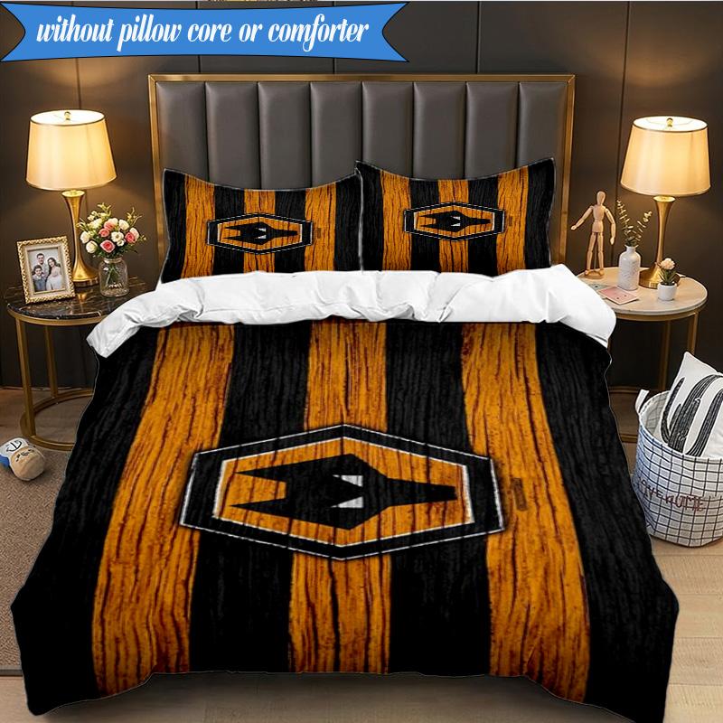 3PCS Wolves Football Club Emblem Printed Soft Bedding Set,Including 1pc Duvet Cover And 2pcs Pillowcases Perfect for Bedroom, Dormitory, Fan gift