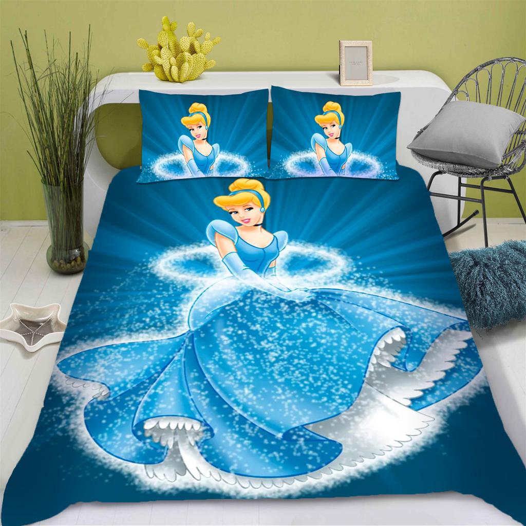 Princess Cinderella Cartoon Quilt Cover Duvet Breathable 3D Cute Printed Bedroom Comforter Warmth Polyester Bedding