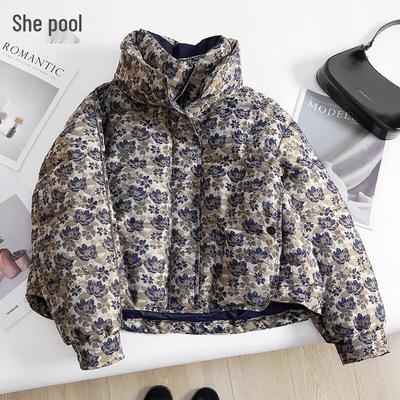 Женский короткий пуховик Tachi с принтом и воротником-стойкой, 90% пуха