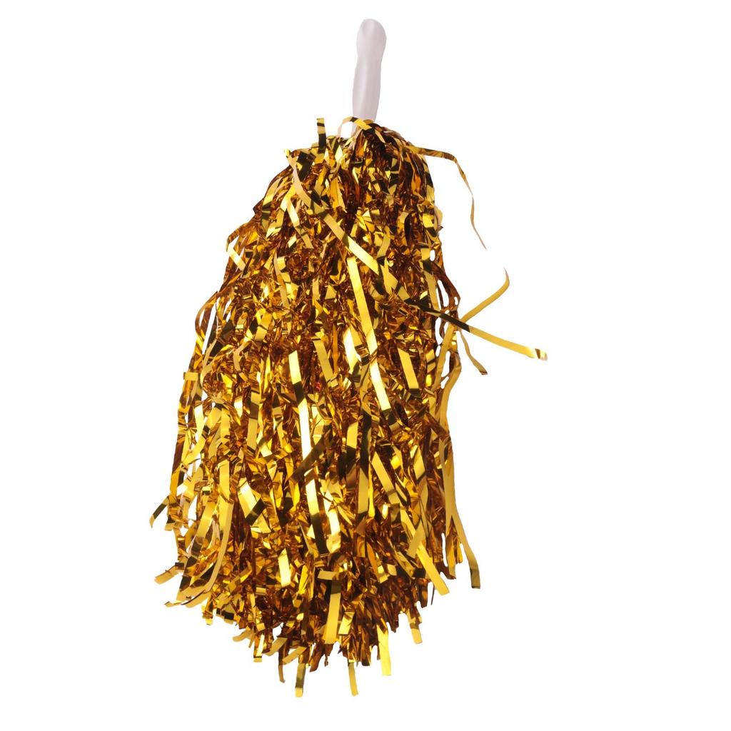 Oidnvay 24pcs Cheerleading Pom Poms Metallic Foil Cheer Pom Poms with Plastic Handles for Adults Kids Cheerleader Party Yellow