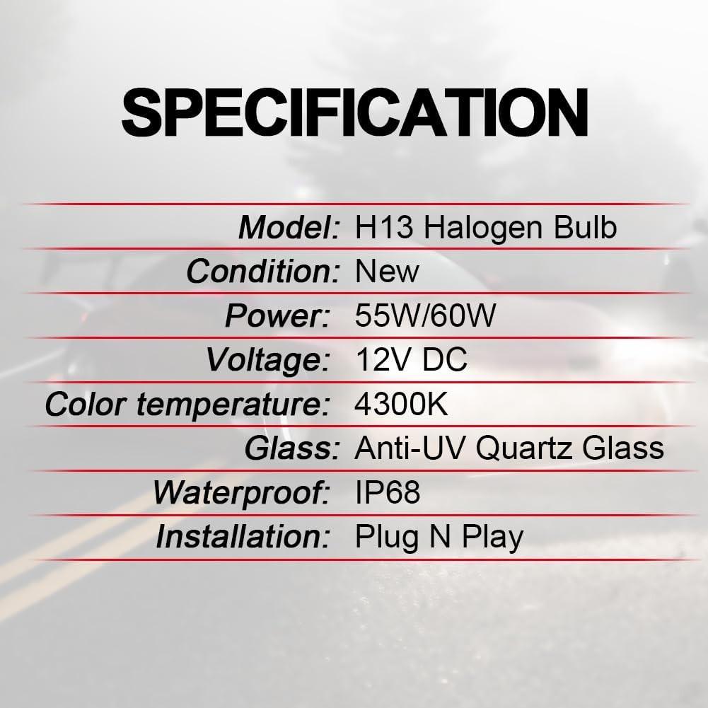 Галогеновая лампа головного света H13 9008, Сверхяркая Тепло-белая 55W/60W 4300K H13/9008
