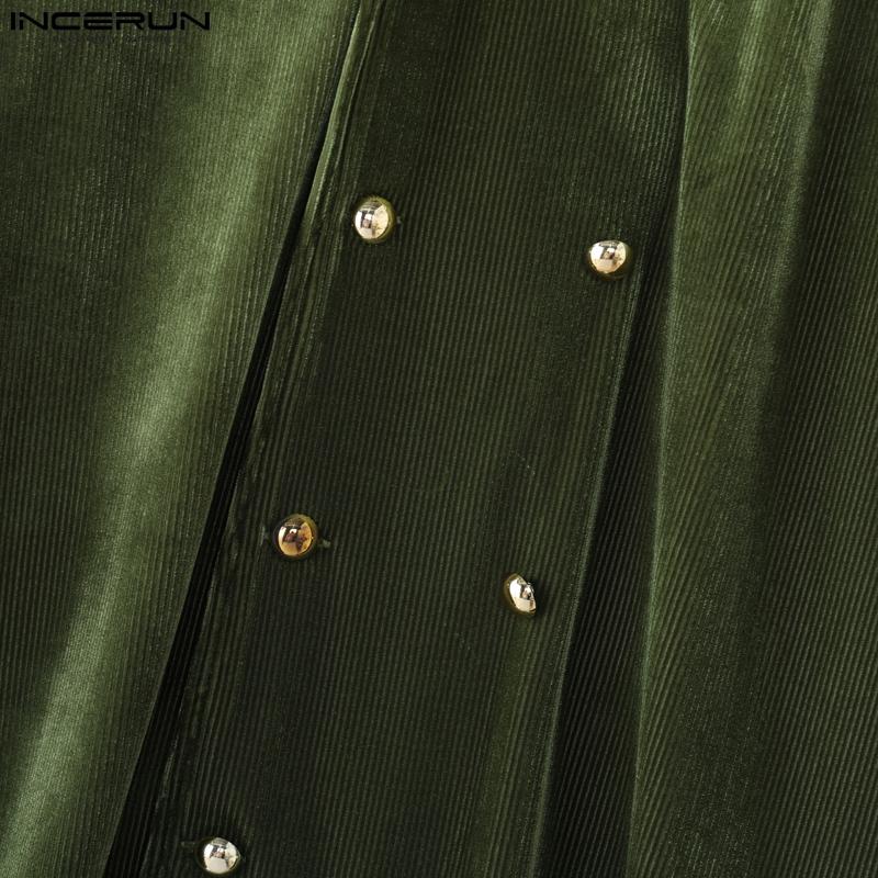 Neck Spring Stand Mens Incerun Long Sleeve Pleuche Velvet Button Up Vintage Tops Shirts