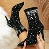 Winter Sexy Ladies Short Boots Fashionable Rhinestone Zipper Elastic Slim Suede High Heel Mid-calf Boots for Women