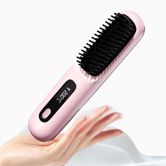 Портативный беспроводной выпрямитель для волос Щетка Перезаряжаемый подогреваемый выпрямляющий гребень для путешествий Mini