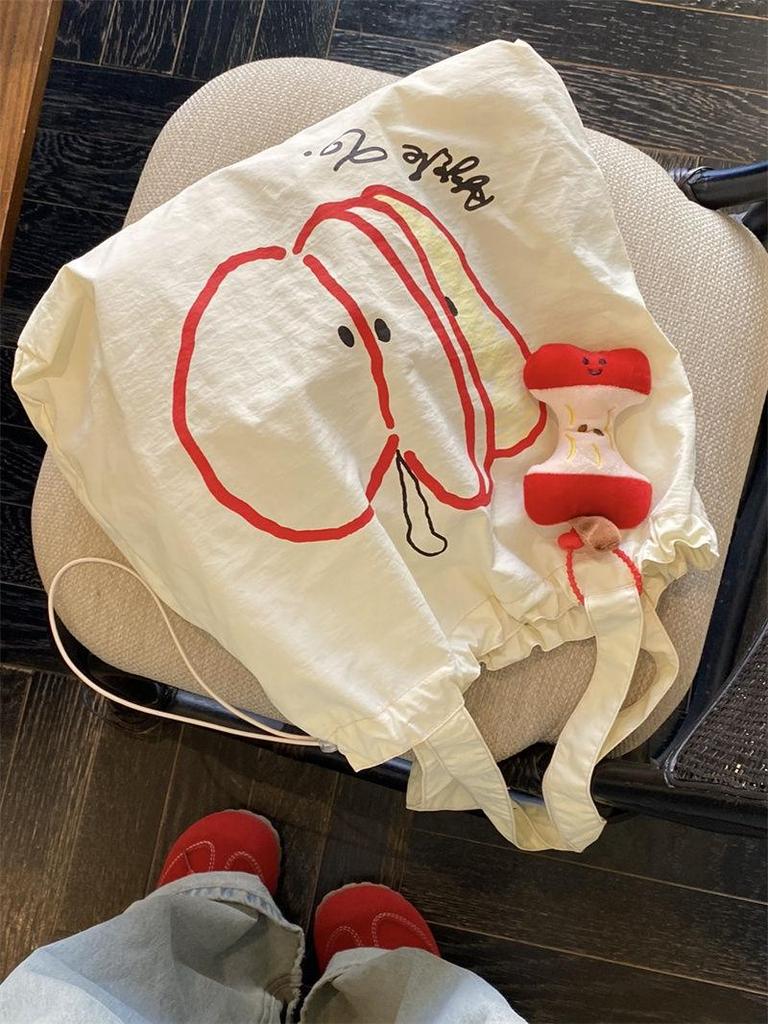 Apple Canvas Drawstring Shoulder Bag: Lightweight, Versatile, Large Capacity Tote for Students