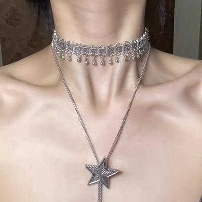 Холодный ветер, High-End Sense, длинное серебряное ожерелье с пентаграммой, Niche Design Sense, кисточка, сложенная на ключицу цепочка