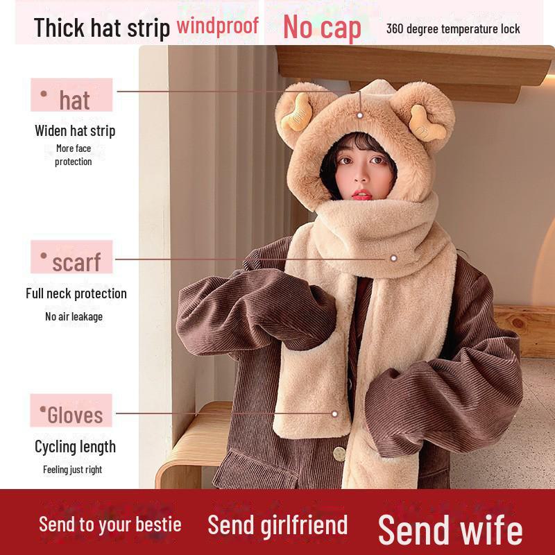 "Women's Winter Little Bear Hat, Scarf, and Gloves Set - Stylish and Warm"