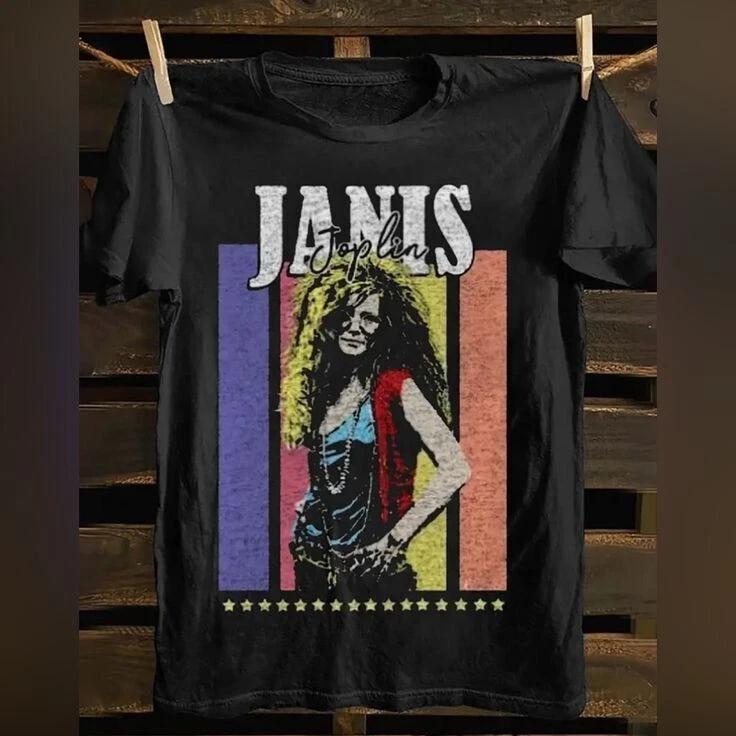 Janis Joplin Graphic Black T-Shirt Gift Fan S-3XL